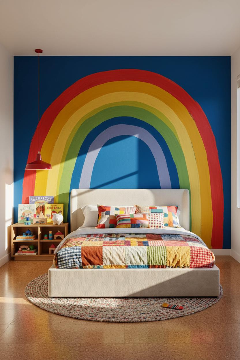 Eclectic Kids Room Rainbow Mural Retro