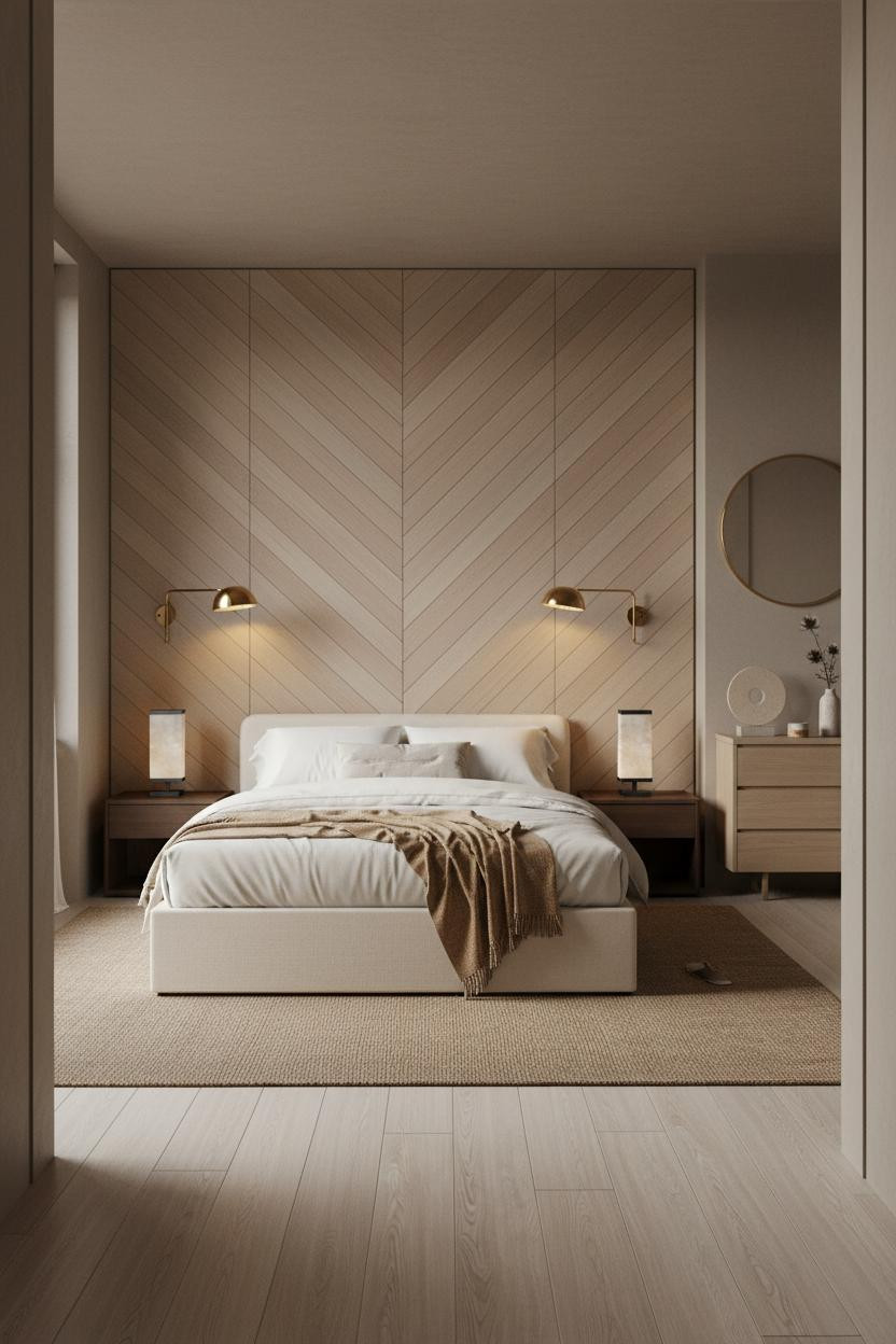 Expensive Bedroom Luxury Japandi Herringbone