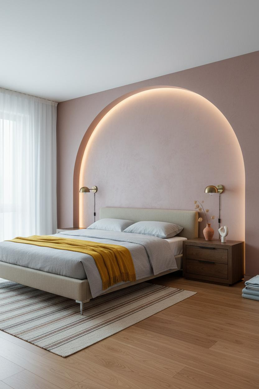 Floating Bed Frame Arched Niche Bedroom