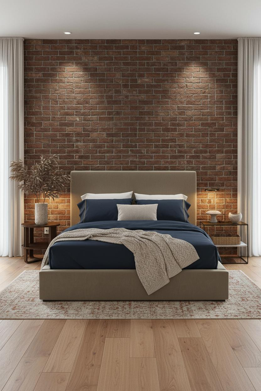 Floating Bed Frame Clay Brick Bedroom