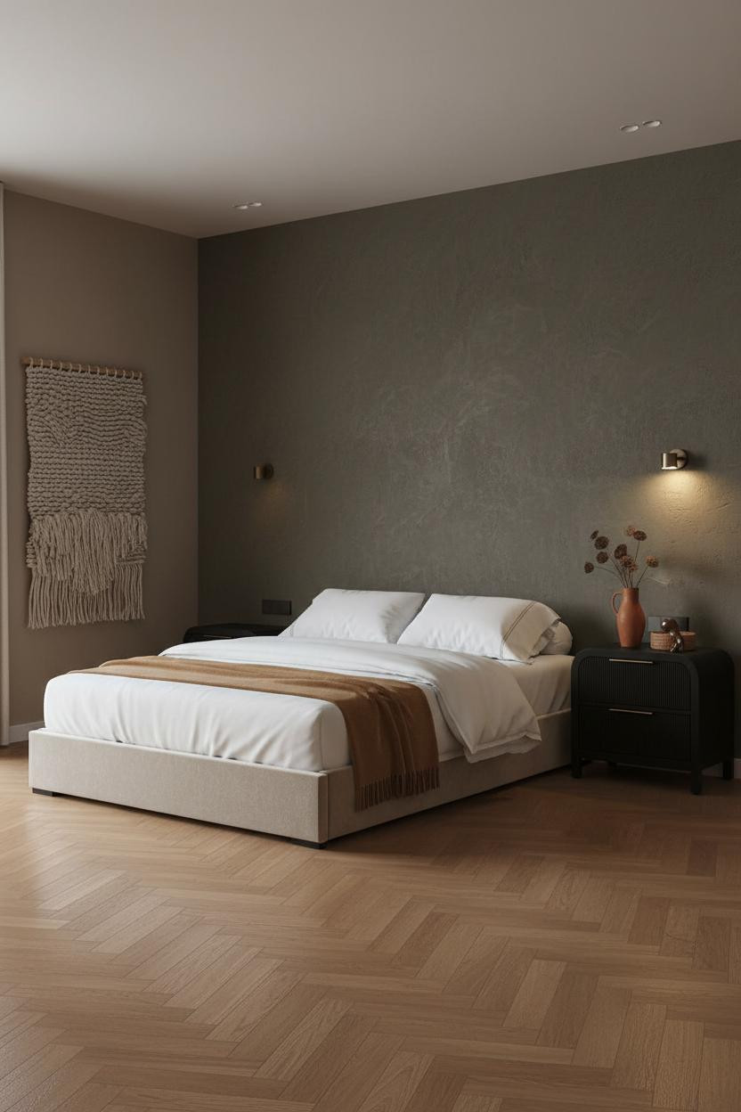 Floating Bed Frame Olive Accent Wall