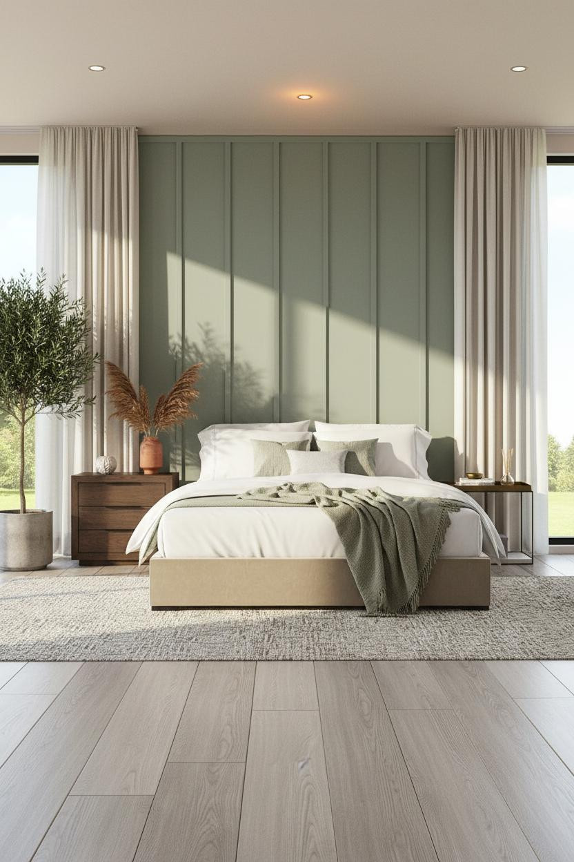 Floating Bed Frame Sage Green Modern