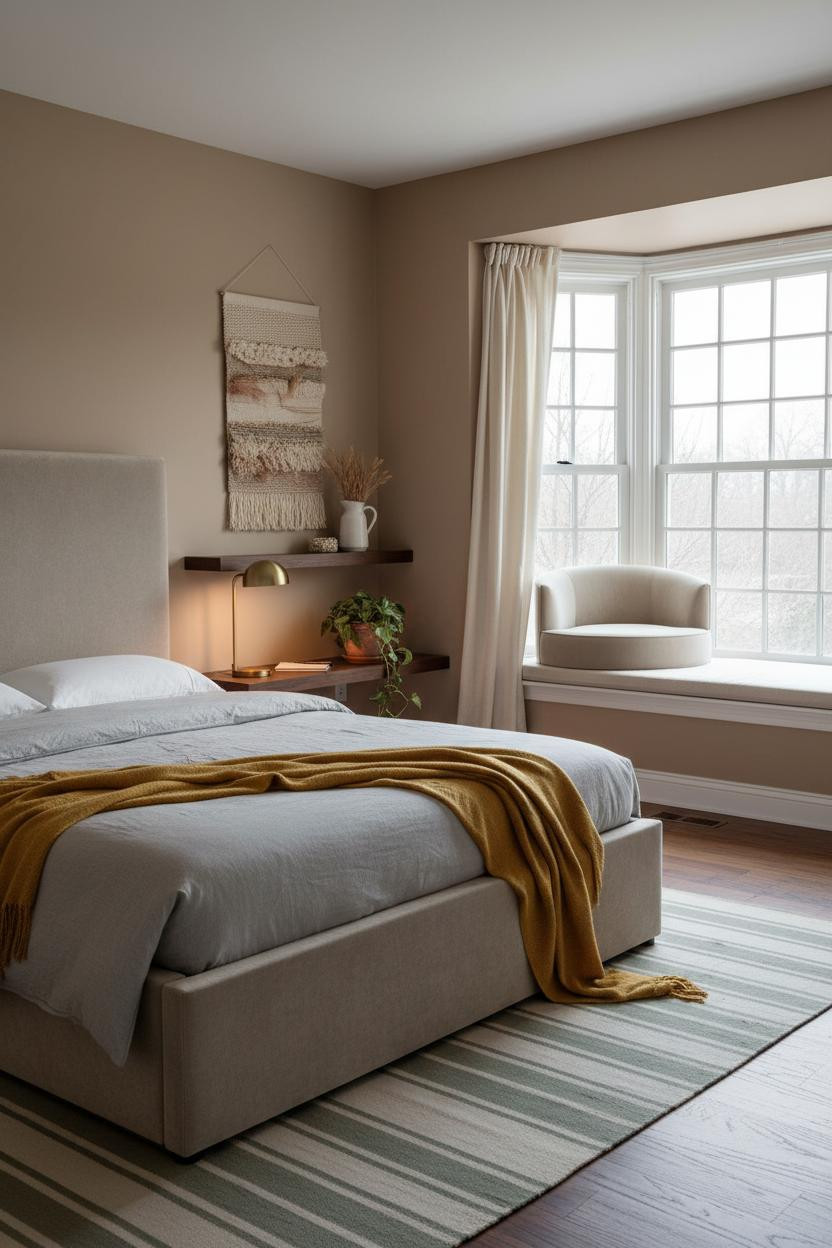 Girly Bedroom Japandi Bay Window Nook