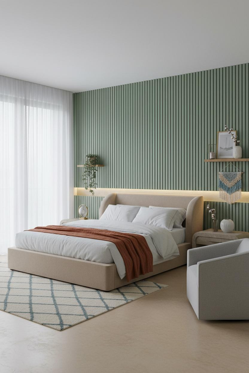 Girly Bedroom Sage Slatted Wall