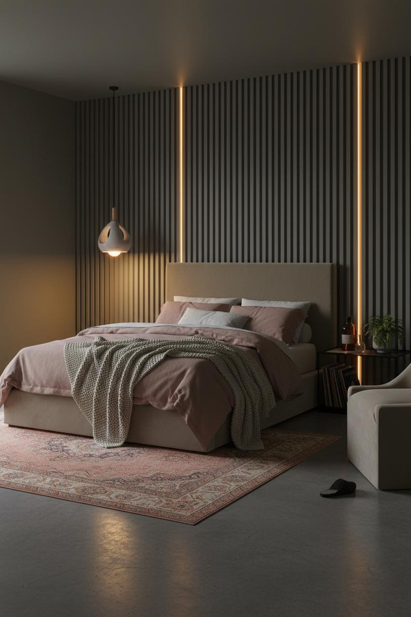 Gray Bed Frame Japandi Bedroom Charcoal Slats