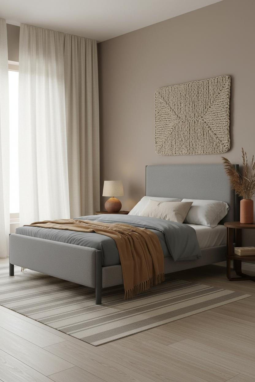 Gray Bed Frame Japandi Bedroom Design