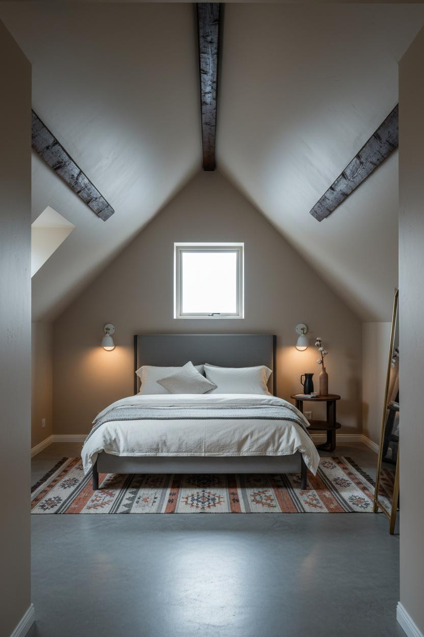 Green Bed Frame Attic Bedroom Eclectic