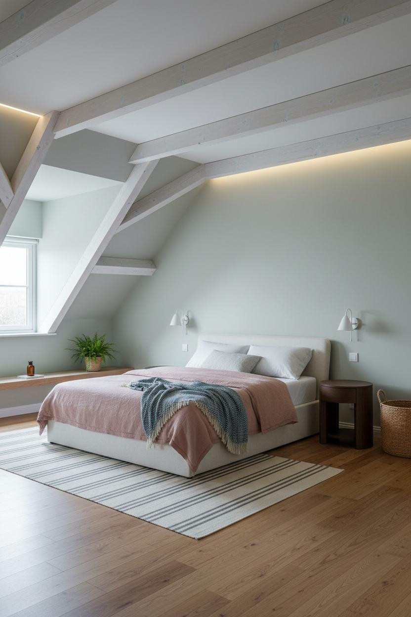 Green Bed Frame Attic Bedroom Ideas