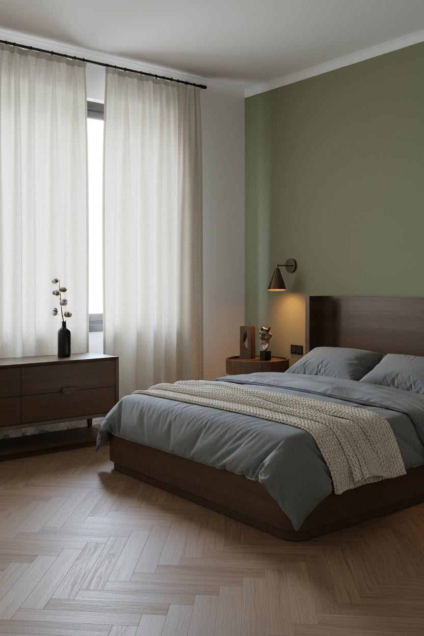 Green Earthy Bedroom Moss Accent Wall