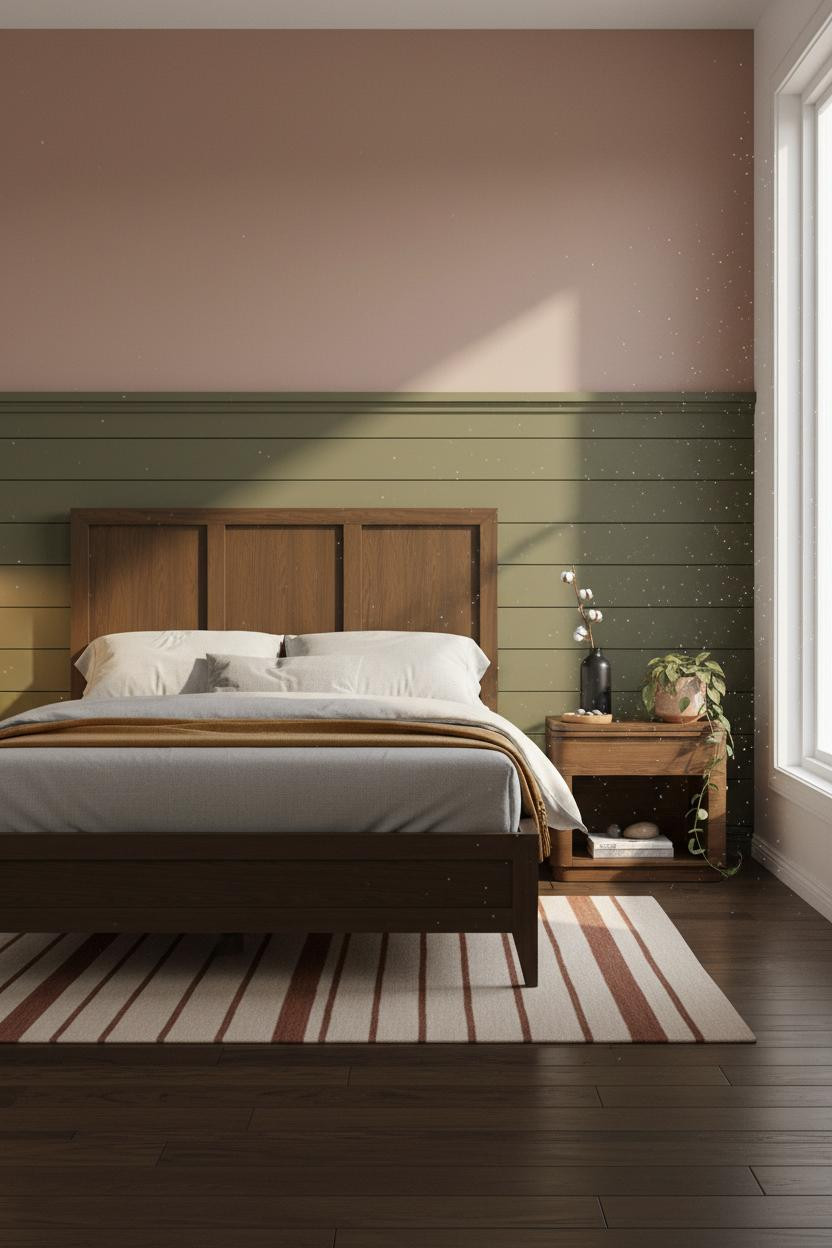 Green Earthy Bedroom Olive Paneling Natural Light