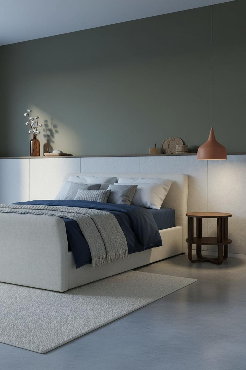 Green Earthy Bedroom Olive Wainscoting