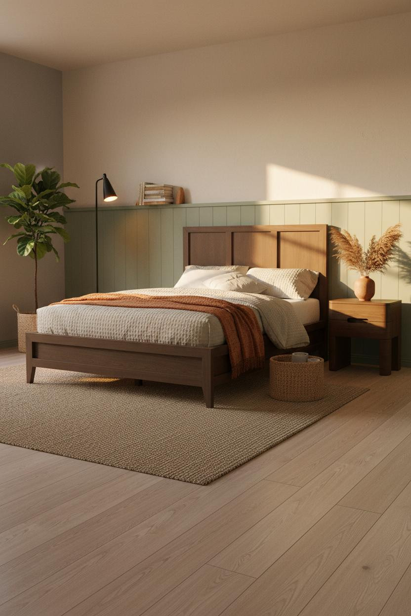 Green Earthy Bedroom Sage Shiplap Botanical