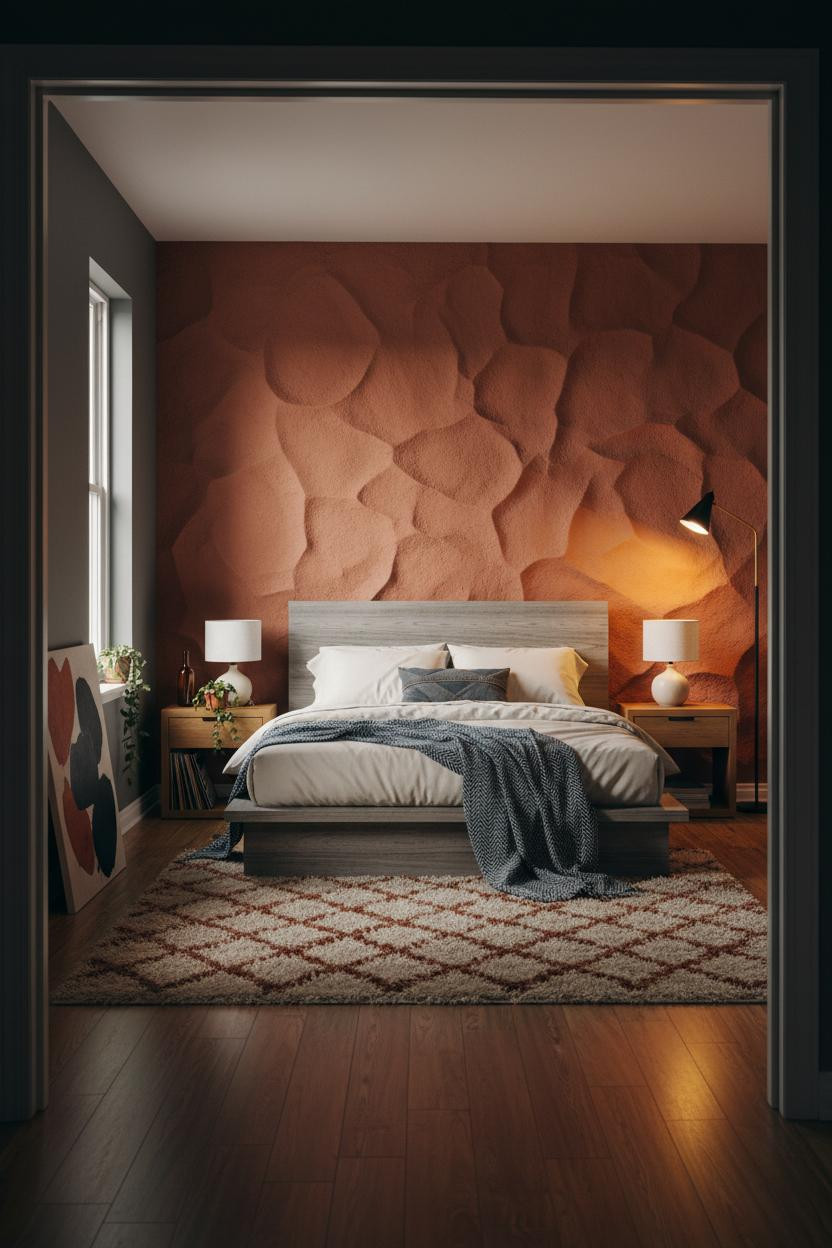 Grey Bed Frame Boho Bedroom Terracotta
