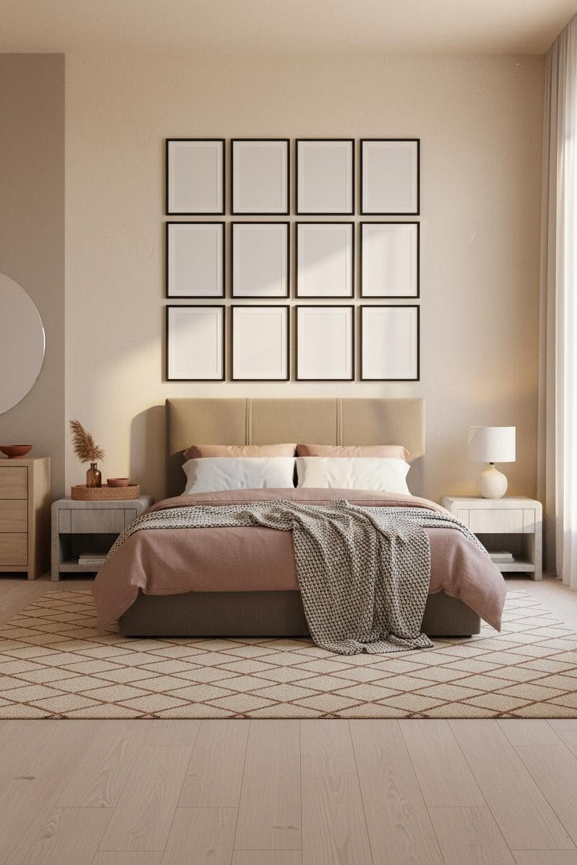 Grey Bed Frame Gallery Wall Bedroom