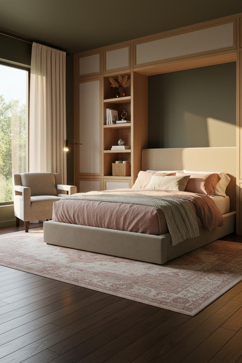 Grown Women Bedroom Cozy Glam Oak Shelving