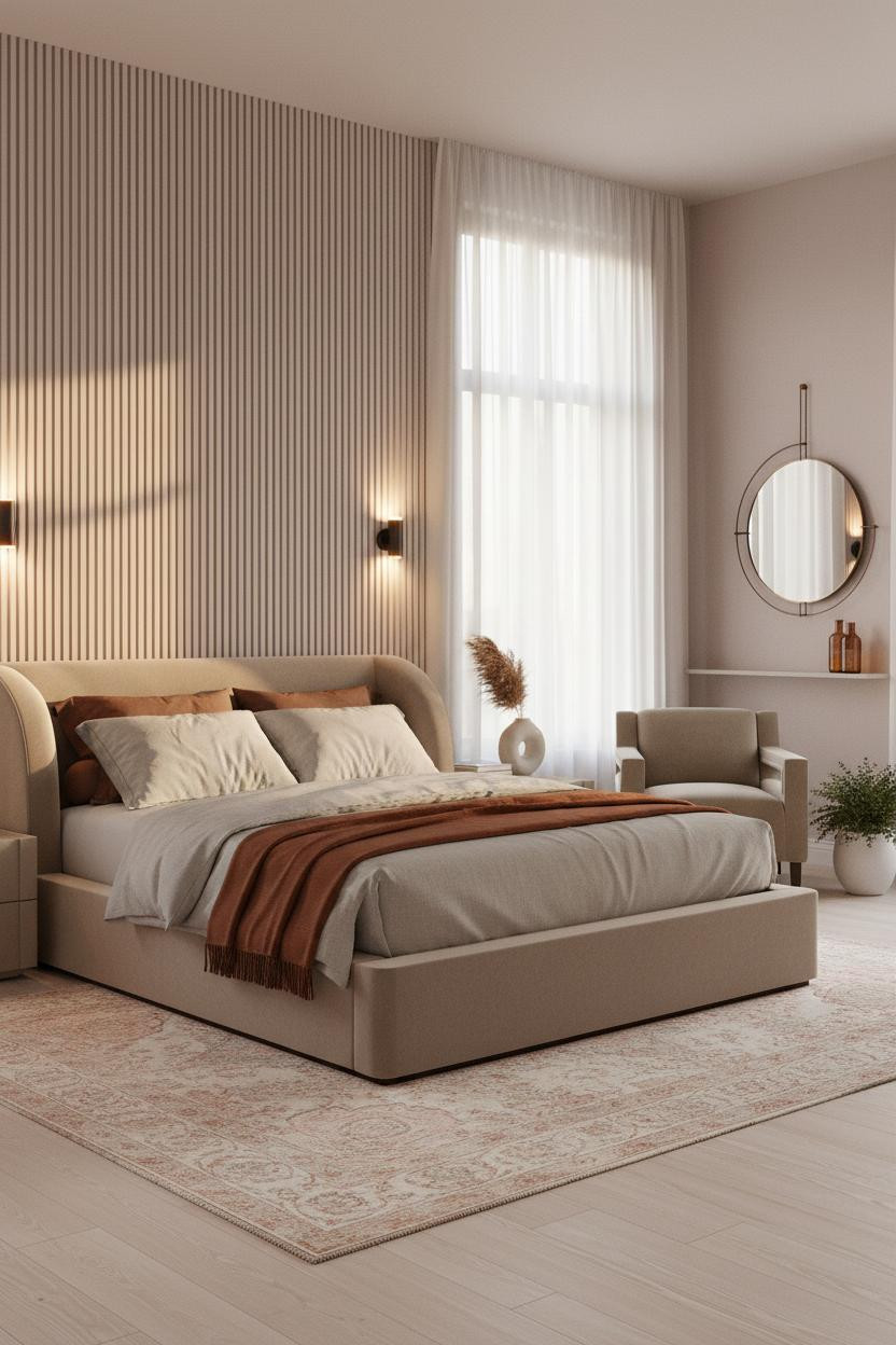 Grown Women Bedroom Cozy Glam Slatted Wall