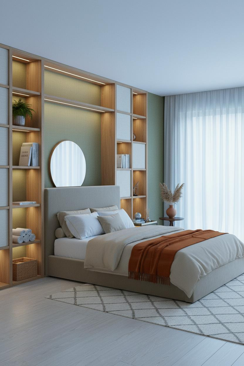 Grown Women Bedroom Japandi Oak Shelving