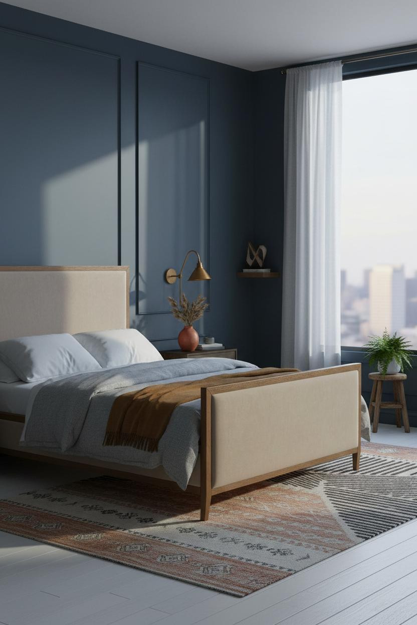 Grown Women Bedroom Slate Blue Paneling