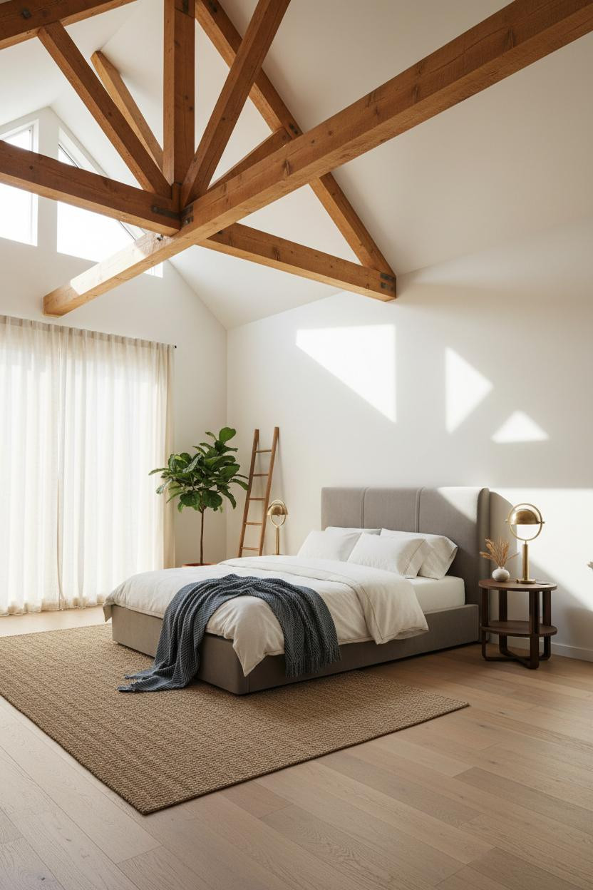High Ceiling Bedroom Cathedral Timber Trusses