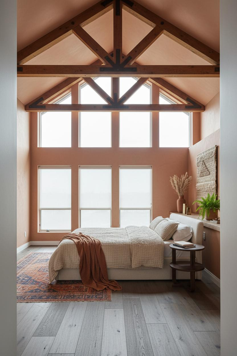 High Ceiling Bedroom Cathedral Trusses Design