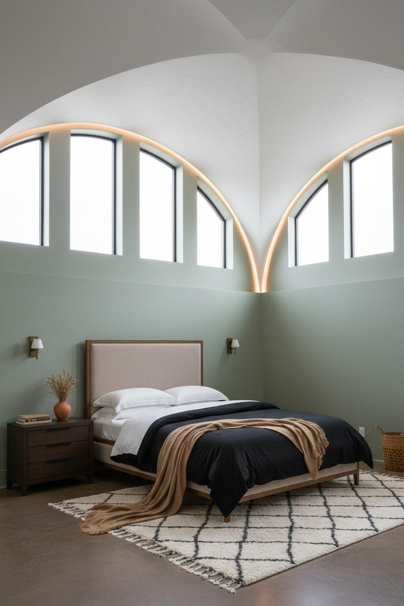 High Ceiling Bedroom Cathedral Vault Minimal