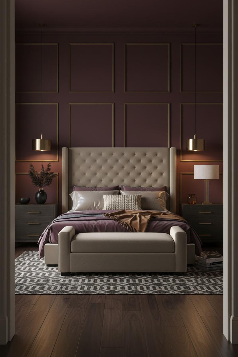 Hot Bedroom Couples Burgundy Feature Wall