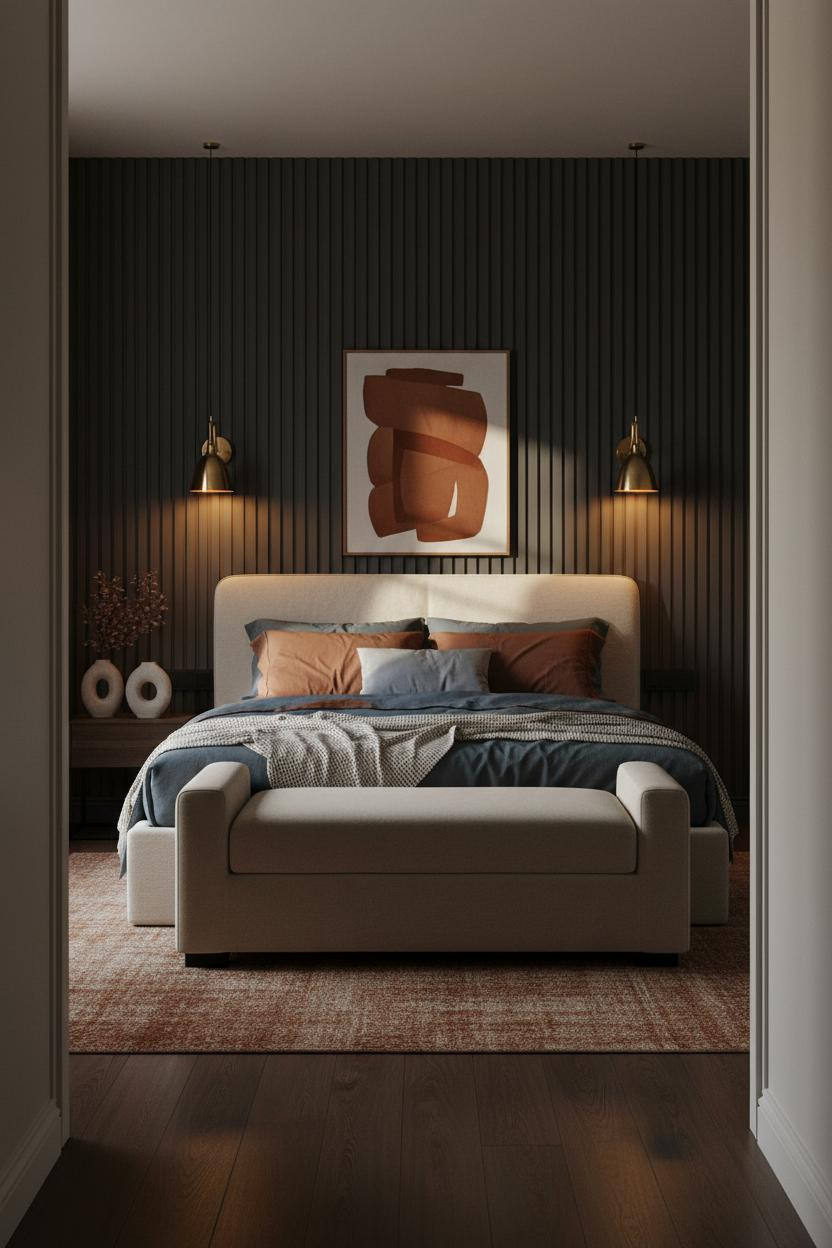 Hot Bedroom Couples Charcoal Fluted Wall