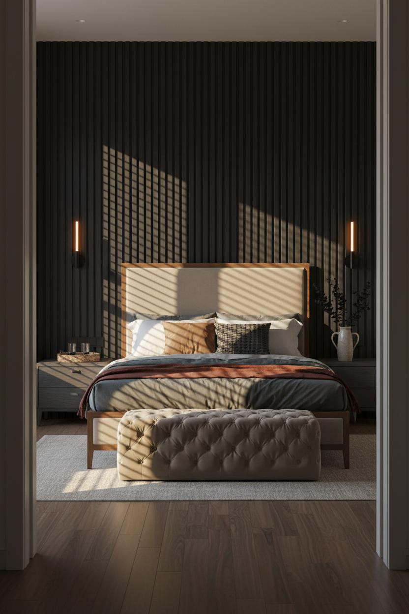 Hot Bedroom Couples Charcoal Slat Wall