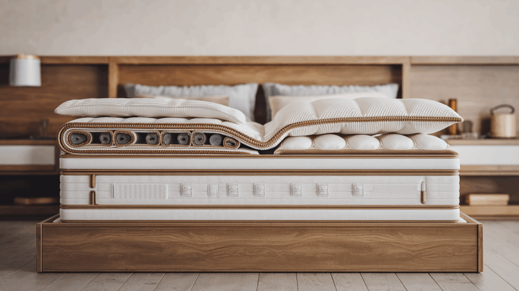 Cross-section view of a high-quality mattress showing internal layers and coils