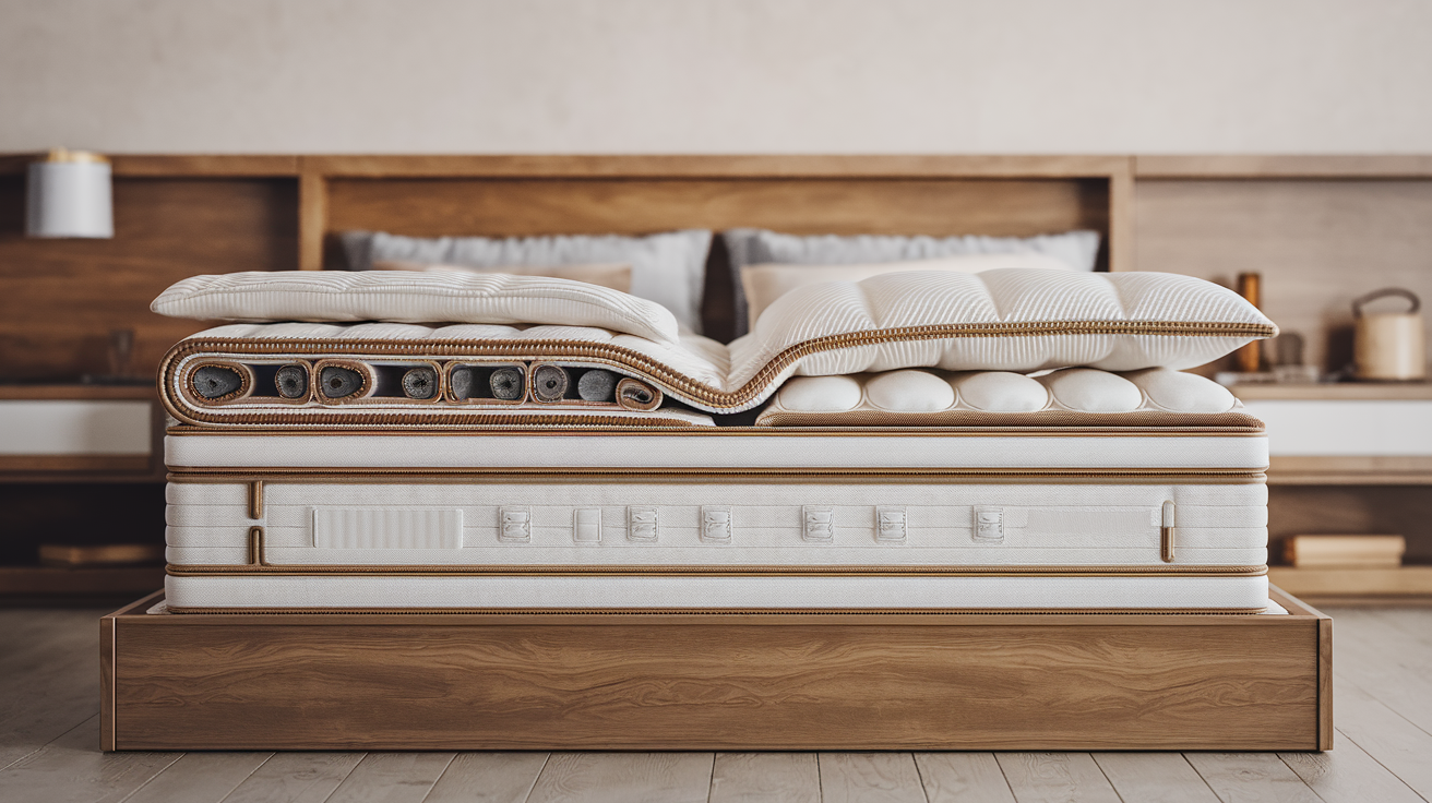 Cross-section view of a high-quality mattress showing internal layers and coils