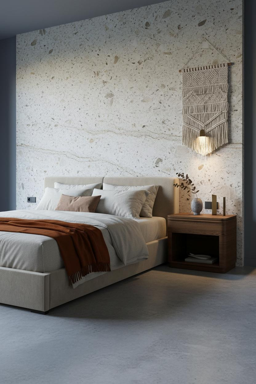 Japandi Nightstand Light Wood Stone Accent