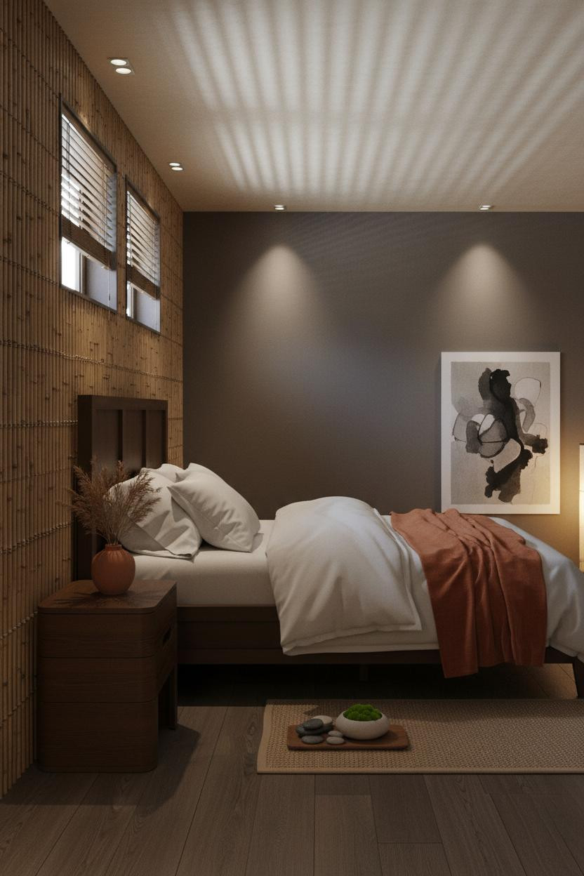 Japanese Bedroom Warm Bamboo Minimalist