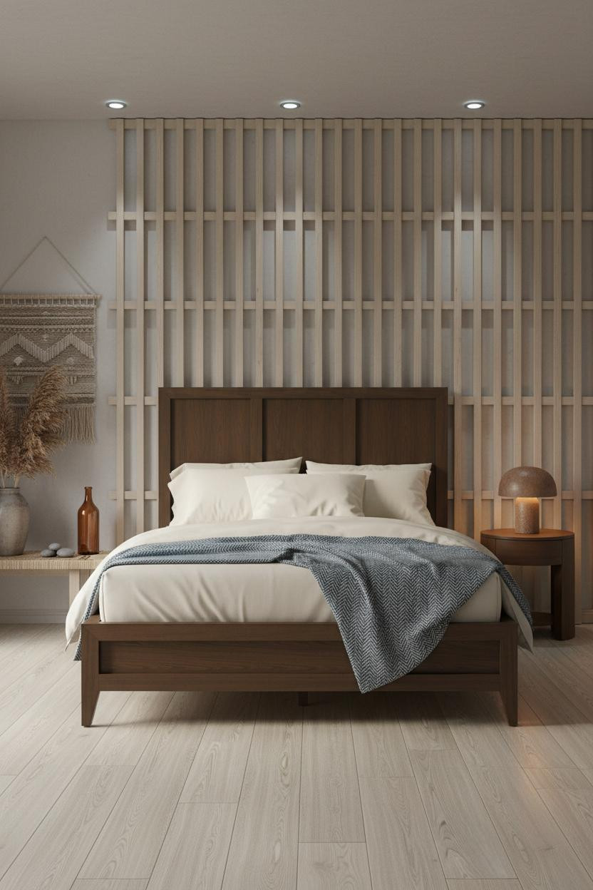 Japanese Bedroom Wood Lattice Minimalist