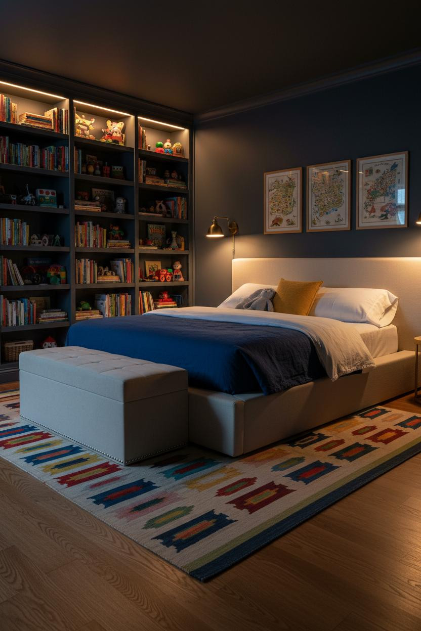 Kids Bedroom Charcoal Shelves Design