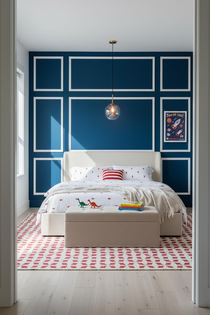 Kids Bedroom Cobalt Accent Wall Scandi Design