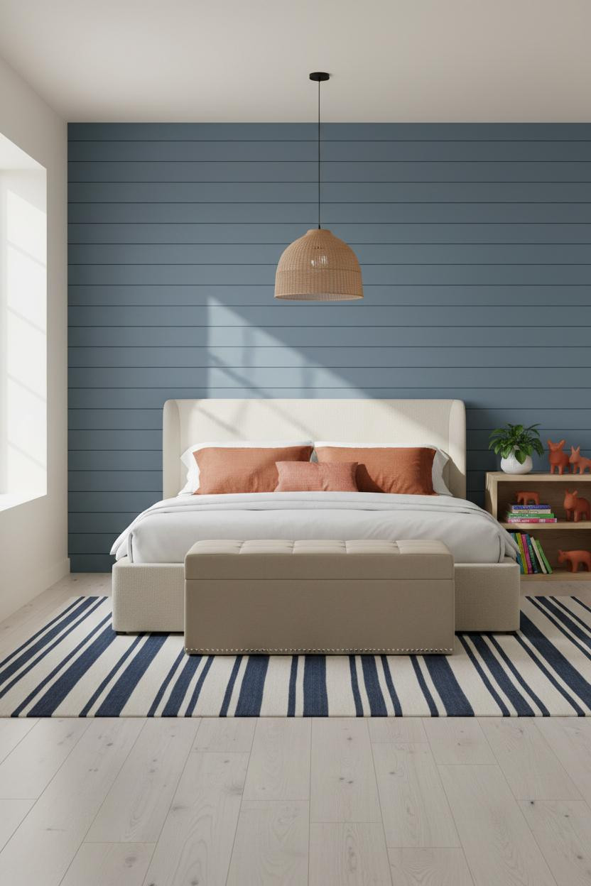 Kids Bedroom Dusty Blue Shiplap Coastal Design