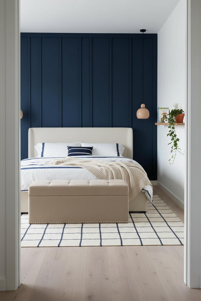 Kids Bedroom Navy Paneled Accent Wall