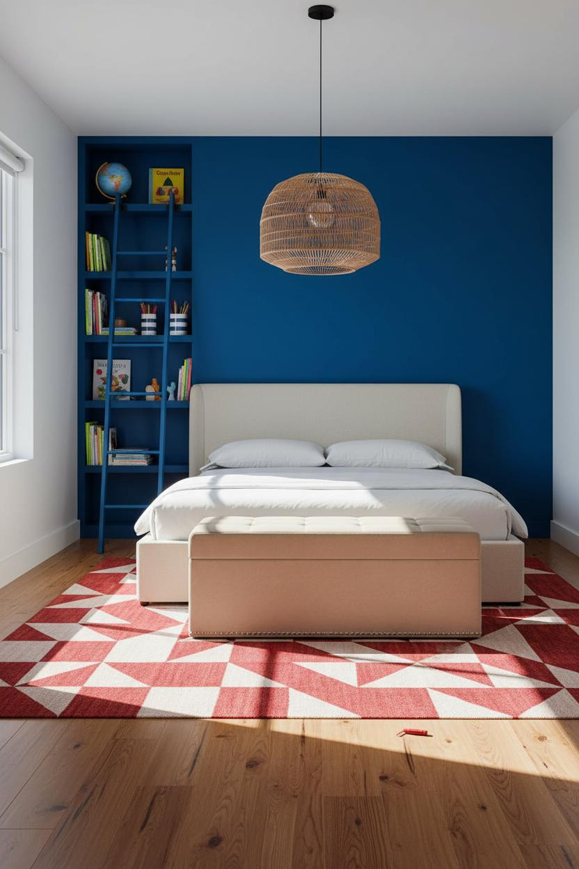 Kids Bedroom Scandi Blue Bookshelf Design