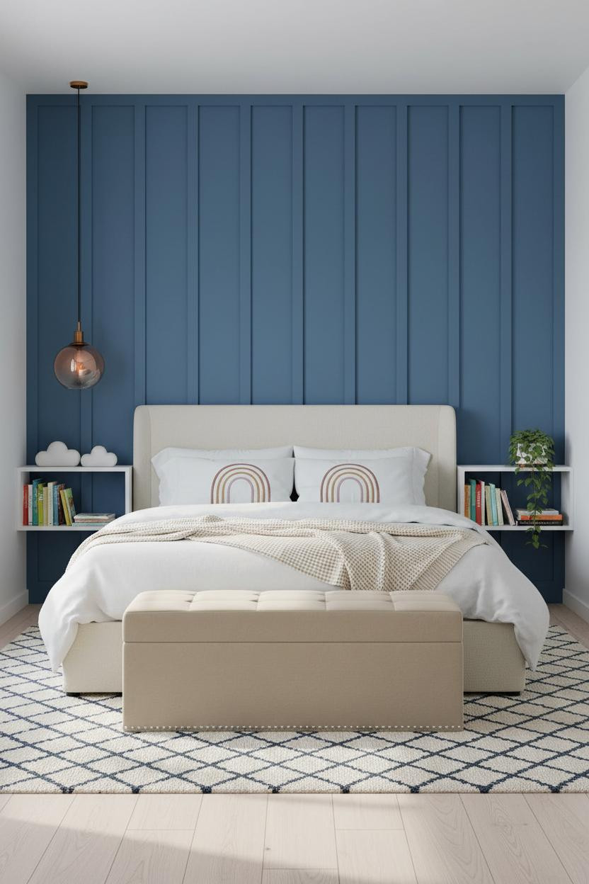Kids Bedroom Scandi Blue Paneled Accent Wall