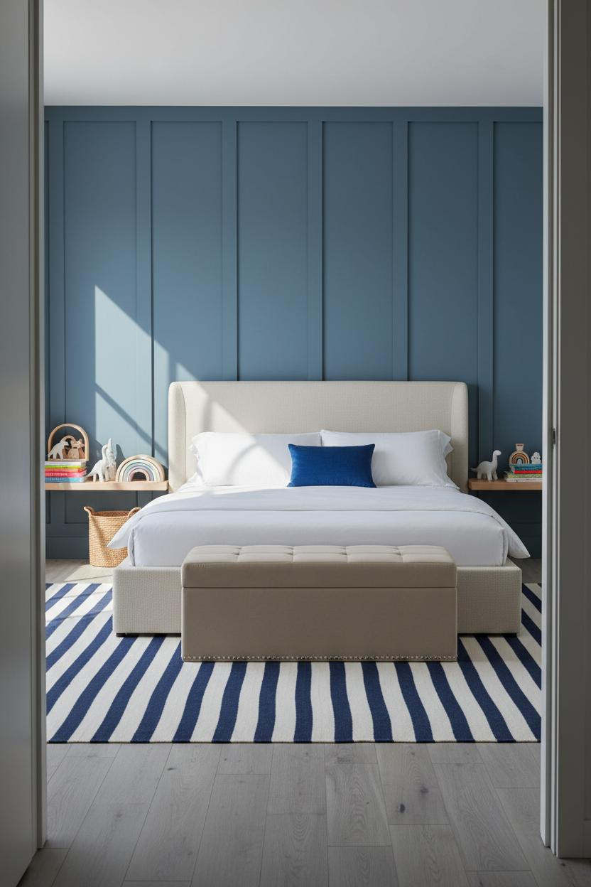 Kids Bedroom Scandi Blue Paneled Feature Wall Design