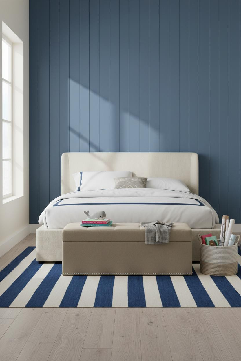 Kids Bedroom Scandi Blue Paneled Wall Design