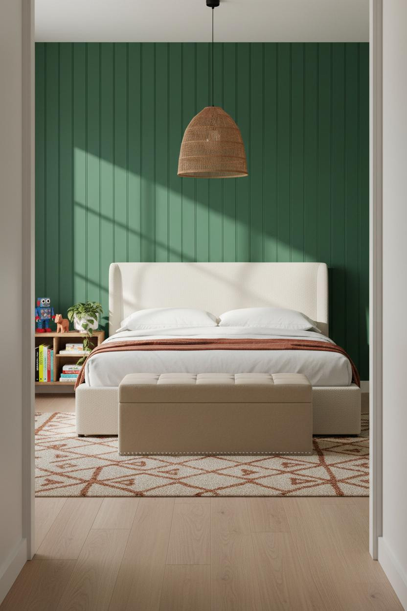 Kids Room Design Forest Green Paneled Accent Wall