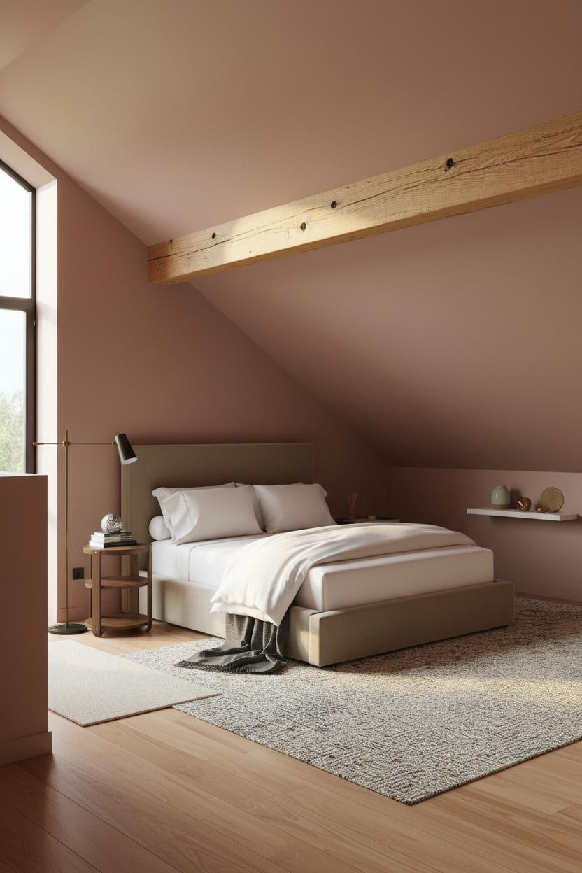 Loft Bedroom Exposed Beam Sloped Ceiling