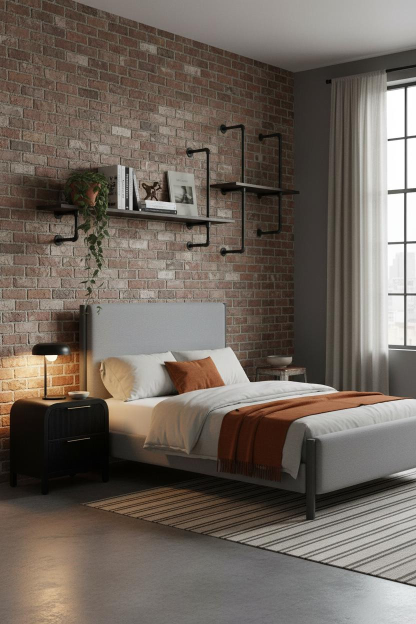 Loft Bedroom Industrial Brick Design