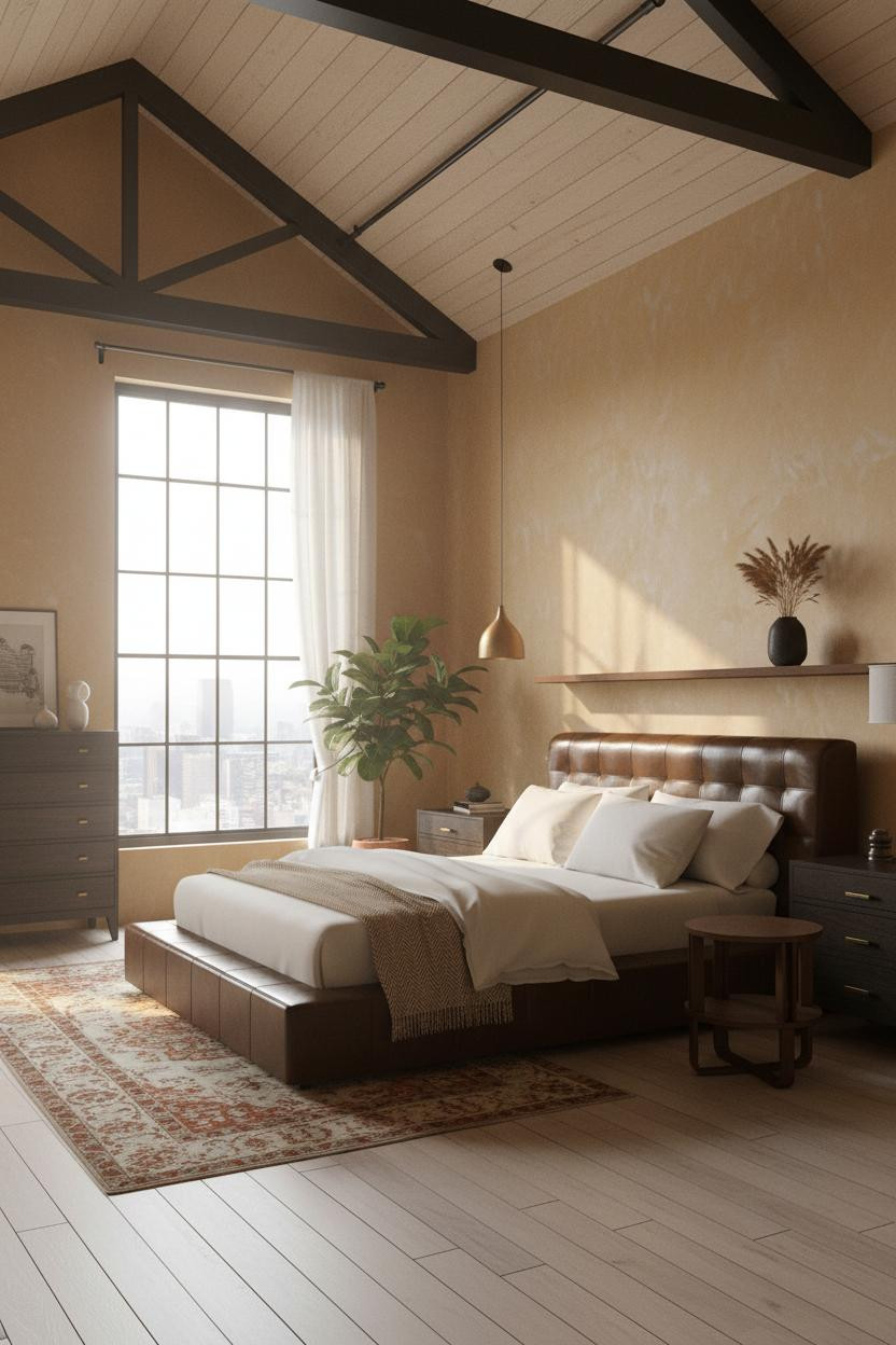 Loft Bedroom Industrial Timber Ceiling Small Space