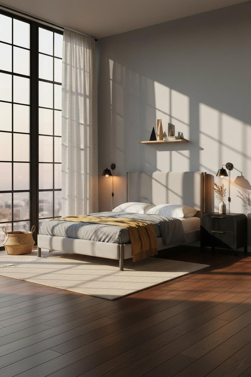 Loft Bedroom Japandi Industrial Windows