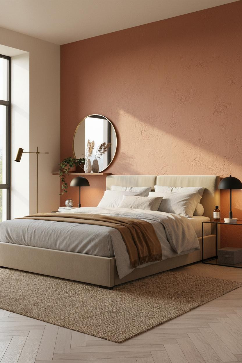 Loft Bedroom Terracotta Accent Wall Modern