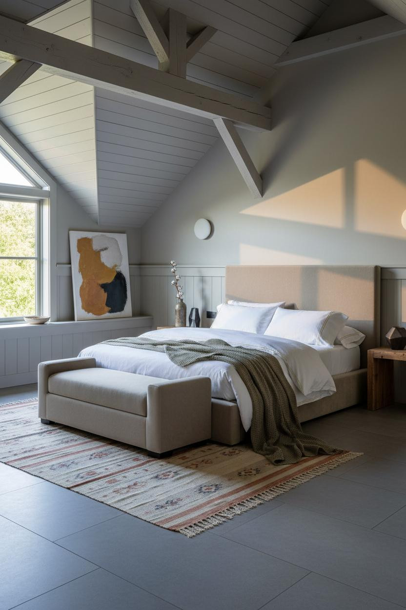 Low Attic Bedroom Farmhouse Pitched Ceiling