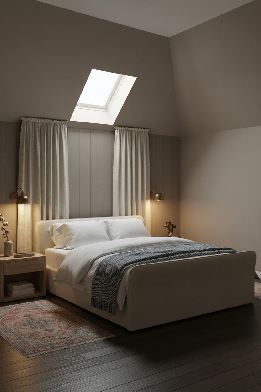 Low Attic Bedroom Slanted Walls Skylight