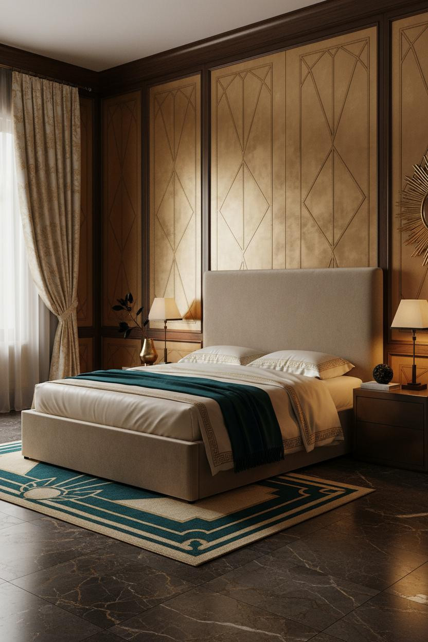 Bright, airy master bedroom with cream bedding, soft natural light from windows, elegant bedside lamp on wooden nightstand, warm neutral palette, modern luxury furniture, and calm romantic atmosphere.